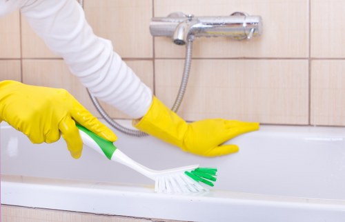 Technician checking carpet cleaning machine maintenance and storage